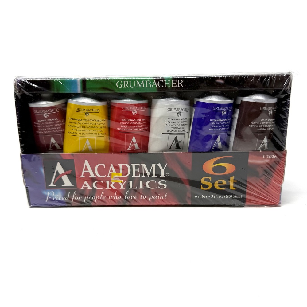Grumbacher Academy Acrylics 6 Tube‎ Paint Set Primary Colors 3oz Each C1026